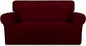 PureFit Super Stretch Sofa Slipcover – Spandex Non Slip Soft Couch Sofa Cover, Washable Furniture Protector with Non Skid Foam and Elastic Bottom for Kids, Pets （Loveseat, Wine）