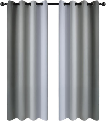 Yakamok Gray and Greyish White Thermal Insulated Grommet Light Blocking Window Drapes,Room Darkening Gradient Color Ombre Curtains for Bedroom (52W x 72L / 2 Panels, One Pair)