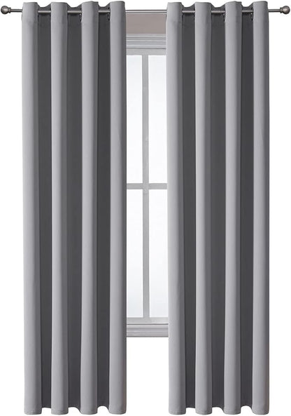 ChrisDowa Grommet Blackout Curtains for Bedroom and Living Room - 2 Panels Set Thermal Insulated Room Darkening Curtains (Light Grey, 52W x 95L)