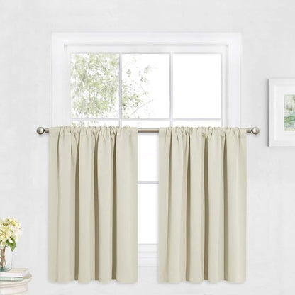 RYB HOME Cafe Curtains 24 inch Length, RV Curtains for Camper Windows, Mini Short Small Insulating Light UV Heat Blocking Privacy Half Window Tiers, Width 42 by Length 24, Beige, 2 Panels