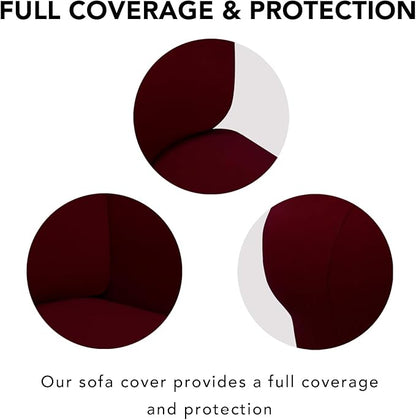 PureFit Super Stretch Sofa Slipcover – Spandex Non Slip Soft Couch Sofa Cover, Washable Furniture Protector with Non Skid Foam and Elastic Bottom for Kids, Pets (Oversized, Wine)