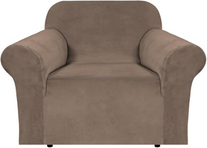 H.VERSAILTEX Stretch Velvet Armchair Cover Couch Covers 1 Cushion Chair Slipcover for Living Room Furniture Cover Crafted from Thick Comfy Rich Velour (Chair 31"-49", Coco Mocha)