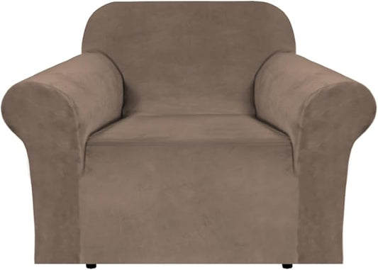 H.VERSAILTEX Stretch Velvet Armchair Cover Couch Covers 1 Cushion Chair Slipcover for Living Room Furniture Cover Crafted from Thick Comfy Rich Velour (Chair 31"-49", Coco Mocha)