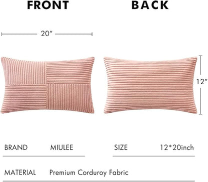 MIULEE Pink Decorative Lumbar Throw Pillow Covers 12x20 Inch for Couch Bed Sofa Valentines Day Pack of 2 Boho Farmhouse Throw Pillows Soft Cross Corduroy Patchwork Textured Cushion Cases