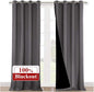 NICETOWN 100% Blackout Blinds, Set of 2, 52 inches x 120 inches, Laundry Room Decor Window Treatment Curtains for Large Patio Sliding Door, Thermal Insulated Grey Curtains for Bedroom