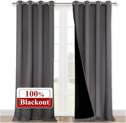NICETOWN 100% Blackout Blinds, Set of 2, 52 inches x 102 inches, Laundry Room Decor Window Treatment Curtains for Large Patio Sliding Door, Thermal Insulated Grey Curtains for Bedroom