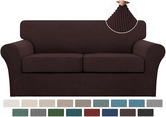 Turquoize 3 Piece Sofa Covers For 2 Cushion Couch Sofa Slipcover Soft Couch Cover For Dogs-Washable Sofa Furniture Covers With 2 Individual Cushion Covers, Feature Thick Fabric (2 Cushion Sofa, Brown)