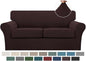 Turquoize 3 Piece Sofa Covers For 2 Cushion Couch Sofa Slipcover Soft Couch Cover For Dogs-Washable Sofa Furniture Covers With 2 Individual Cushion Covers, Feature Thick Fabric (2 Cushion Sofa, Brown)