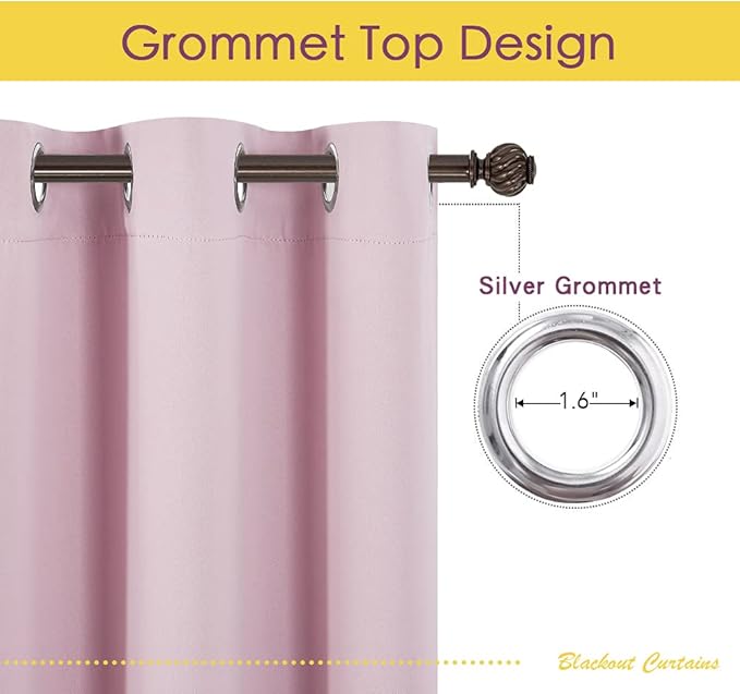 NICETOWN Room Darkening Draperies Curtains for Girls Room, Nursery Essential Thermal Insulated Grommet Top Blackout Panels (Lavender Pink, 1 Pair, 70 x 84 inches)