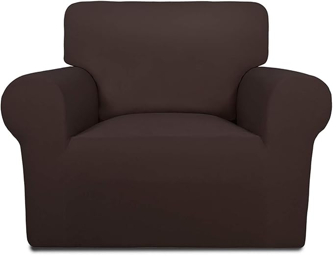 PureFit Super Stretch Chair Sofa Slipcover – Spandex Non Slip Soft Couch Sofa Cover, Washable Furniture Protector with Non Skid Foam and Elastic Bottom for Kids, Pets （Chair, Chocolate）