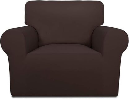 PureFit Super Stretch Chair Sofa Slipcover – Spandex Non Slip Soft Couch Sofa Cover, Washable Furniture Protector with Non Skid Foam and Elastic Bottom for Kids, Pets （Chair, Chocolate）