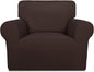 PureFit Super Stretch Chair Sofa Slipcover – Spandex Non Slip Soft Couch Sofa Cover, Washable Furniture Protector with Non Skid Foam and Elastic Bottom for Kids, Pets （Chair, Chocolate）