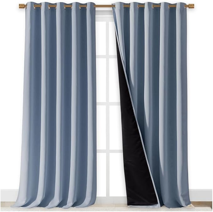 NICETOWN 100% Blackout Curtains for Windows, Pack of 2, 70" W x 108" L, Vintage Blue, Super Heavy-Duty Black Lined Total Darkness Drapes for Bedroom, Privacy Assured Window Treatment for Patio