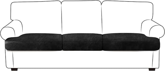 Leather Look Couch Cushion Covers Sofa Seat Slipcovers Sets Couches Furniture Protector for Sectional Armchair Loveseat Pets Kids Stretch Spandex Fabric (3 T-Cushion Sofa, Brown)