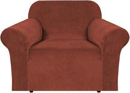 H.VERSAILTEX Stretch Velvet Armchair Cover Couch Covers 1 Cushion Chair Slipcover for Living Room Furniture Cover Crafted from Thick Comfy Rich Velour (Chair 31"-49", Rust)