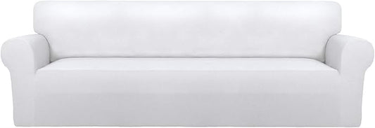PureFit Super Stretch 4 Seater Sofa Slipcover – Spandex Non Slip Soft Couch Sofa Cover, Washable Furniture Protector with Non Skid Foam and Elastic Bottom for Kids, Pets （XX Large, White）