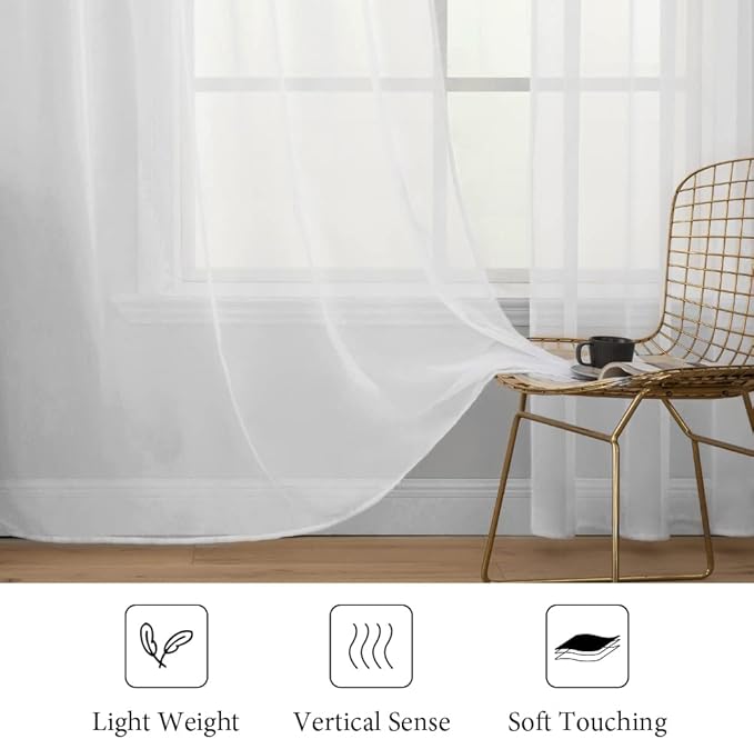 MIULEE 2 Panels Solid Color White Sheer Window Curtains Elegant Window Voile Panels/Drapes/Treatment for Bedroom Living Room (54 X 120 Inches White)