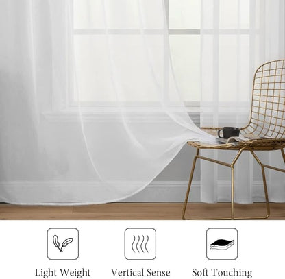 MIULEE 2 Panels Solid Color White Sheer Window Curtains Elegant Window Voile Panels/Drapes/Treatment for Bedroom Living Room (54 X 120 Inches White)