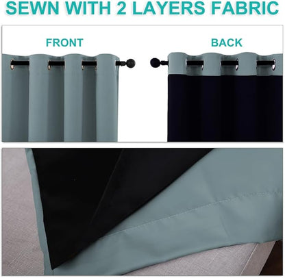 NICETOWN Full Shade Curtain Panels, 37" Wide x 80" Long, Greyish Blue, Pair of Thermal Insulated & Energy Efficiency Blackout Drapes for Living Room, Lined Silky Performance Window Dressing
