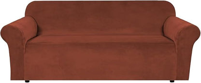 H.VERSAILTEX Stretch Velvet Sofa Covers for 3 Cushion Couch Covers Furniture Protector Soft with Non Slip Elastic Bottom, Crafted from Thick Comfy Rich Velour (Large Sofa 90"-97", Rust)