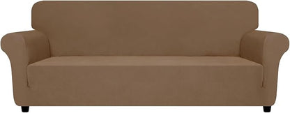 ZNSAYOTX Oversized Super Stretch Couch Cover (92"-115"), New Striped Sofa Covers Comfortable & Durable, Dog Cat Pets Friendly Extra Large Spandex Sofa Slipcovers (Light Coffee, XL Sofa)
