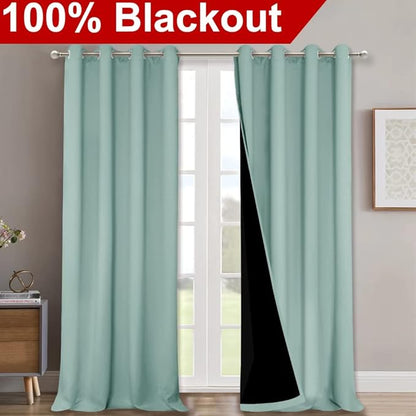 NICETOWN Aqua Blue 100% Blackout Curtain Set, Thermal Insulated & Energy Efficiency Window Draperies for Guest Room, Full Shading Panels for Shift Worker and Light Sleepers, 52W x 102L, 2 PCs