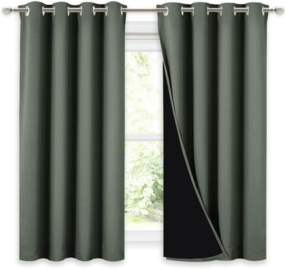 NICETOWN 100% Blackout Curtains 54 inches Long, Double-Deck Completely Blackout Window Treatment Thermal Insulated Lined Drapes for Small Window (Dark Mallard, 1 Pair, 52 inches Width Each Panel)