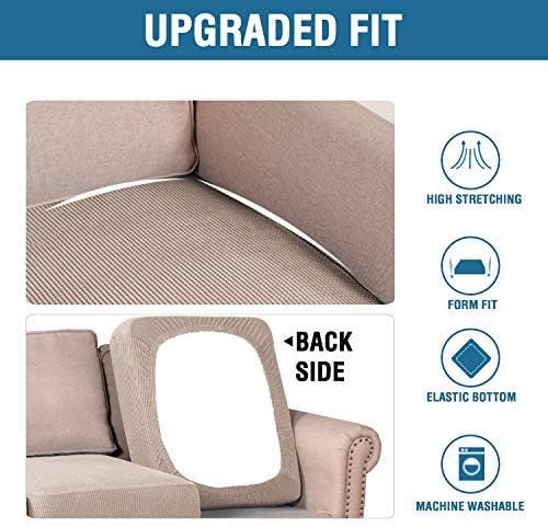 H.VERSAILTEX High Stretch Individual Seat Cushion Covers Sofa Slipcovers Couch Cushion Covers Sofa Covers Featuring Jacquard Textured Twill Fabric (1 Pack for 1 Cushion Chair, Sand, Small)