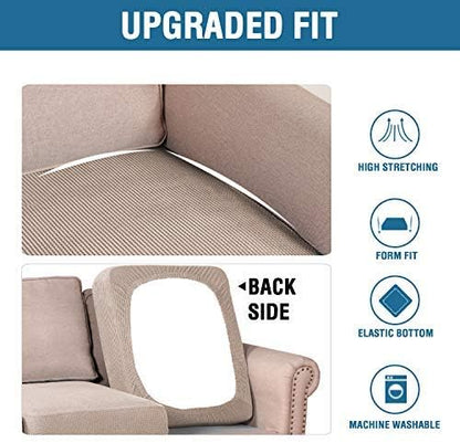 H.VERSAILTEX High Stretch Individual Seat Cushion Covers Sofa Slipcovers Couch Cushion Covers Sofa Covers Featuring Jacquard Textured Twill Fabric (1 Pack for 1 Cushion Chair, Sand, Small)