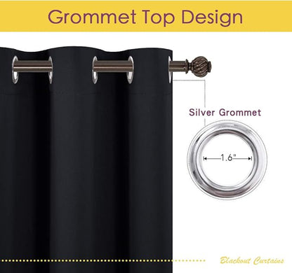 NICETOWN Blackout Draperies Window Curtain Panels, Autumn/Winter Thermal Insulated Solid Grommet Blackout Curtains/Drapes for Cafe (Set of 2, 70 inches by 84 inches, Black)