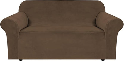 H.VERSAILTEX Stretch Velvet Loveseat Covers for 2 Cushion Couch Covers for Living Room Sofa Covers Slipcovers with Non Slip Straps Bottom, Ultra Thick Comfy Velour (Width 58"-72", Bronze Brown)