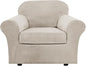 H.VERSAILTEX Rich Velvet Stretch 2 Piece Cover Chair Slipcover Sofa Cover Furniture Protector Couch Soft with Elastic Bottom Chair Couch Cover Width Up to 49 Inch (Chair, French Oak)
