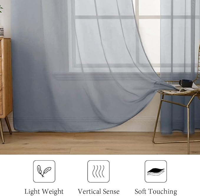 MIULEE 2 Panels Solid Color Sheer Window Curtains Elegant Window Voile Panels/Drapes/Treatment for Bedroom Living Room (54X63 Inches Dark Grey)