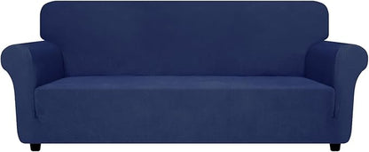 ZNSAYOTX Super Stretch Couch Cover (72"-92"), New Striped Sofa Covers Fitted Slipcovers with Elastic Bottom, Dog Cat Pets Proof Spandex Fabric Comfortable & Durable (Navy Blue, Sofa)
