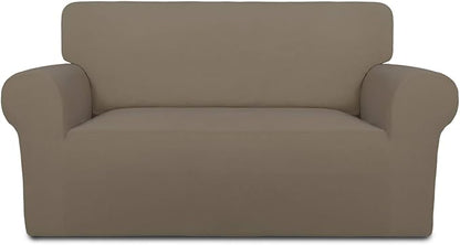 PureFit Super Stretch Sofa Slipcover – Spandex Non Slip Soft Couch Sofa Cover, Washable Furniture Protector with Non Skid Foam and Elastic Bottom for Kids, Pets （Loveseat, Natural）