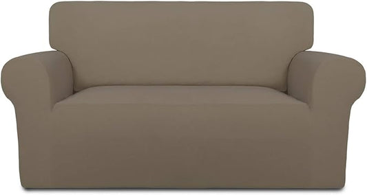 PureFit Super Stretch Sofa Slipcover – Spandex Non Slip Soft Couch Sofa Cover, Washable Furniture Protector with Non Skid Foam and Elastic Bottom for Kids, Pets （Loveseat, Natural）