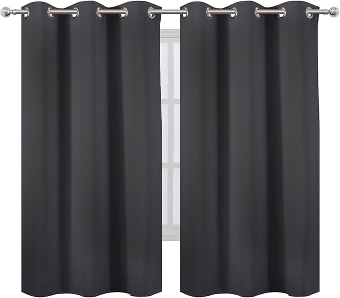 LEMOMO Blackout Curtains 42 x 63 inch/Dark Grey Curtains Set of 2 Panels/Thermal Insulated Room Darkening Bedroom Curtains