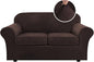 H.VERSAILTEX Real Velvet Plush 3 Piece Stretch Sofa Covers Couch Covers for 2 Cushion Couch Loveseat Covers Width Up to 72 Inch Feature Thick Soft Stay in Place (Medium Sofa, Brown)