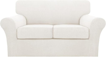 Turquoize 3 Piece Sofa Covers for 2 Cushion Couch Sofa Slipcover Soft Couch Cover for Dogs-Washable Sofa Furniture Cover with 2 Individual Cushion Covers, Thick Jacquard Fabric (Loveseat, Porcelain)