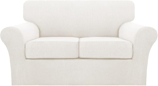 Turquoize 3 Piece Sofa Covers for 2 Cushion Couch Sofa Slipcover Soft Couch Cover for Dogs-Washable Sofa Furniture Cover with 2 Individual Cushion Covers, Thick Jacquard Fabric (Loveseat, Porcelain)