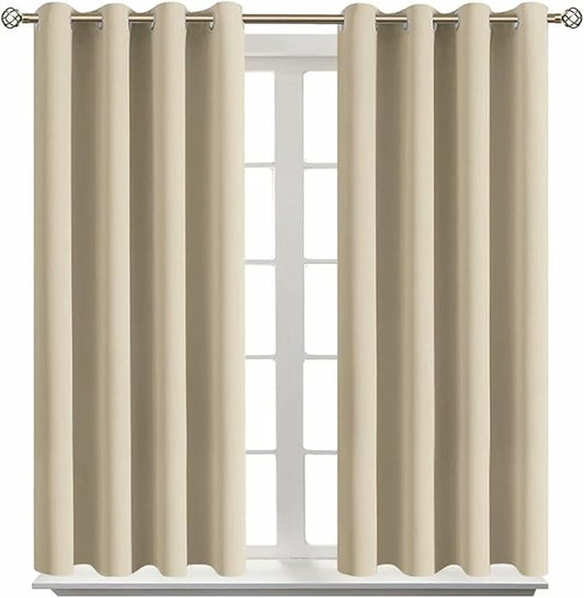 BGment Room Darkening Curtains 45 Inches Long - Grommet Thermal Insulated Drapes Window Treatment Curtains for Bedroom, 2 Panels, 52 x 45 Inch, Beige