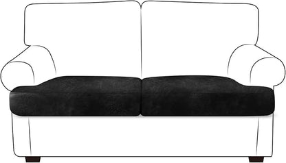 Leather Look Couch Cushion Covers Sofa Seat Slipcovers Sets Couches Furniture Protector for Sectional Armchair Loveseat Pets Kids Stretch Spandex Fabric (2 T-Cushion Loveseat, Black)