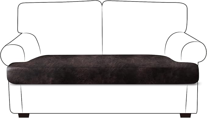 Leather Look Couch Cushion Covers Sofa Seat Slipcovers Sets Couches Furniture Protector for Sectional Armchair Loveseat Pets Kids Stretch Spandex Fabric (1 T-Cushion loveseat, Chocolate)