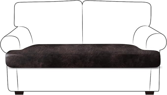 Leather Look Couch Cushion Covers Sofa Seat Slipcovers Sets Couches Furniture Protector for Sectional Armchair Loveseat Pets Kids Stretch Spandex Fabric (1 T-Cushion loveseat, Chocolate)
