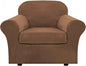 H.VERSAILTEX Rich Velvet Stretch 2 Piece Cover Chair Slipcover Sofa Cover Furniture Protector Couch Soft with Elastic Bottom Chair Couch Cover with Arms Width Up to 49 Inch(Chair, Caramel)