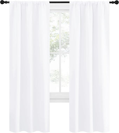 NICETOWN White Curtains 50% Blackout White Curtain Set, Modern Design Solid Rod Pocket Draperies/Drapes for Living Room, Window Dressing for Patio Door (2 Panels, 34 by 72)