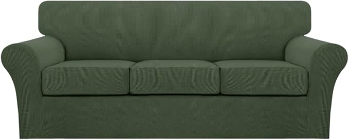 Turquoize 4 Piece Sofa Covers for 3 Cushion Couch Sofa Slipcover Soft Couch Cover for Dogs-Washable Sofa Furniture Covers with 3 Individual Cushion Covers (3 Cushion Sofa, Bronze Green)