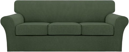Turquoize 4 Piece Sofa Covers for 3 Cushion Couch Sofa Slipcover Soft Couch Cover for Dogs-Washable Sofa Furniture Covers with 3 Individual Cushion Covers (3 Cushion Sofa, Bronze Green)