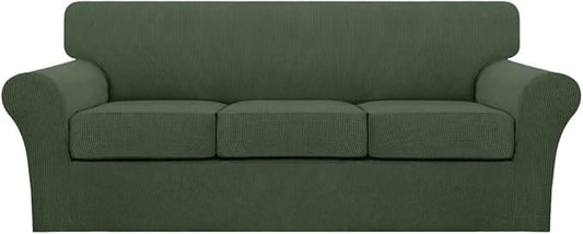 Turquoize 4 Piece Sofa Covers for 3 Cushion Couch Sofa Slipcover Soft Couch Cover for Dogs-Washable Sofa Furniture Covers with 3 Individual Cushion Covers (3 Cushion Sofa, Bronze Green)