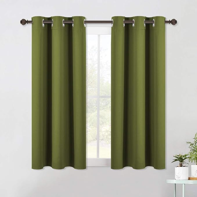NICETOWN Blackout Curtains & Drapes for Bedroom, Olive Green, W34 x L40, Set of 2, Triple Weave Grommet Top Thermal Insulated Light Blocking Panels for Bathroom/Living Room